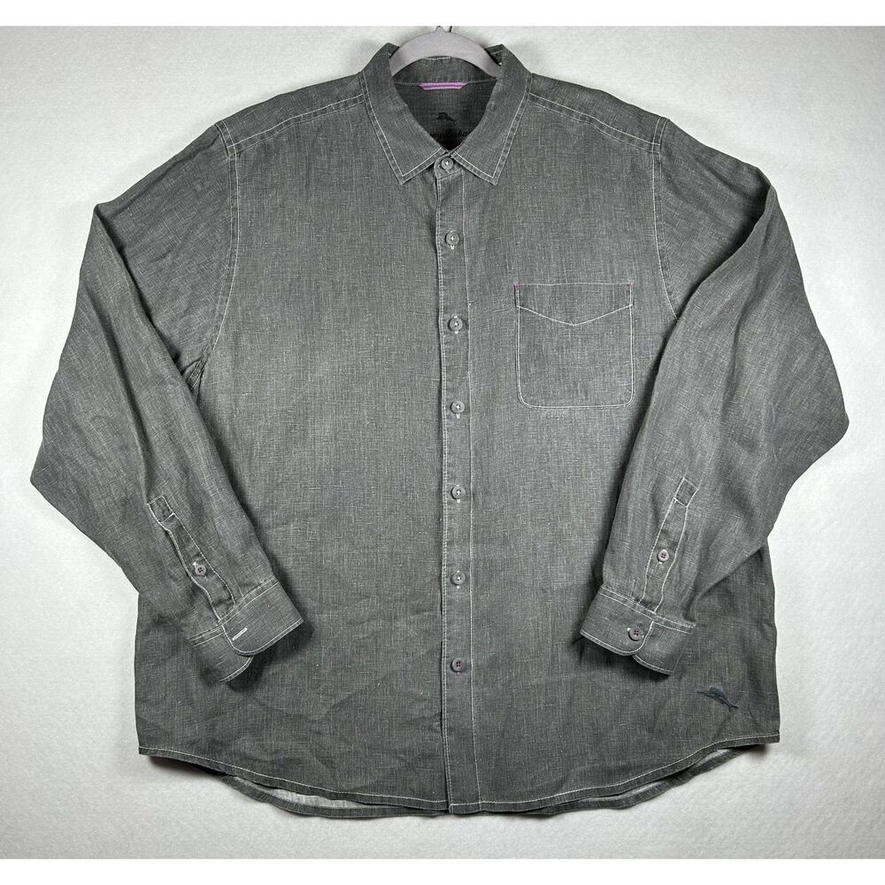 Tommy Bahama Men's XL Charcoal Gray 100% Linen Long Sleeve Button-Up Shirt